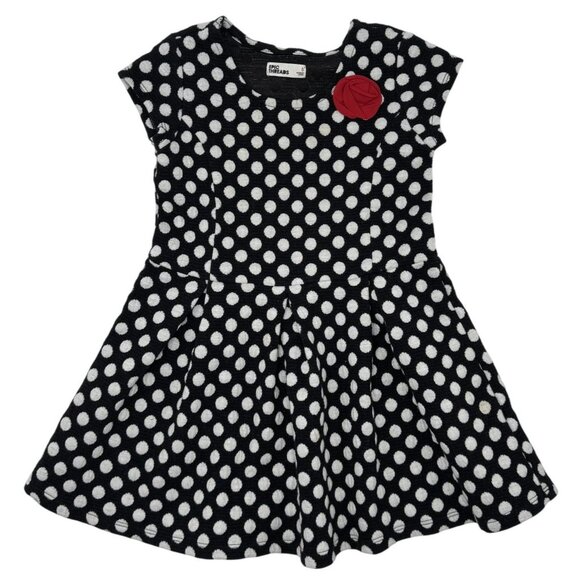Black & White Polka Dot Dress With Red Flower Accent Girls Size 5 Epic Threads - Picture 1 of 6